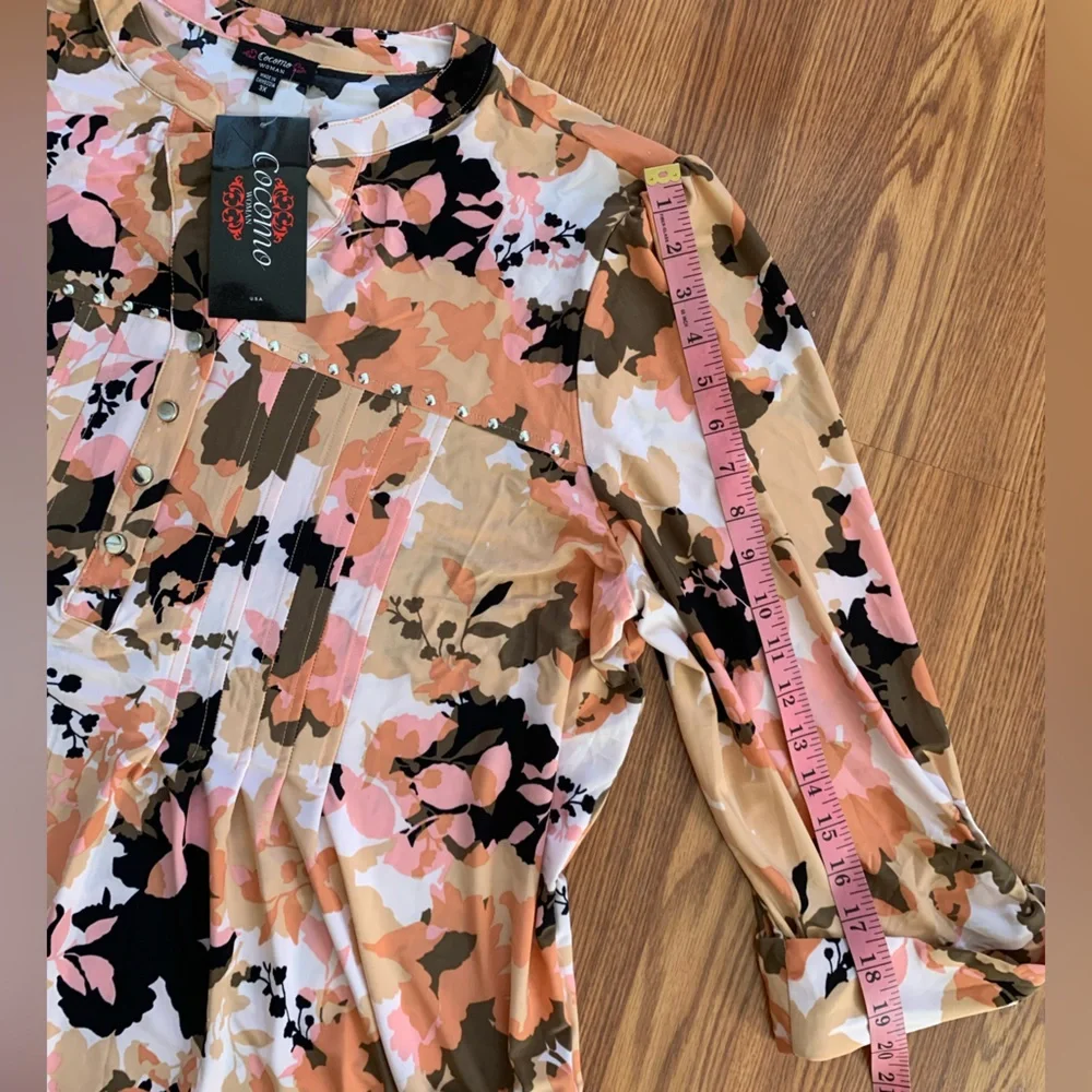 COCOMO 3X Beige Pink Studded 3/4 sleeve Plus Size women’s Pintuck Blouse t…_11